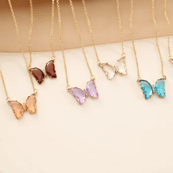 Wholesale Fashion Women Jewelry MultiColor Crystal Butterfly Necklace Rhinestone Butterfly Necklace Jewelry