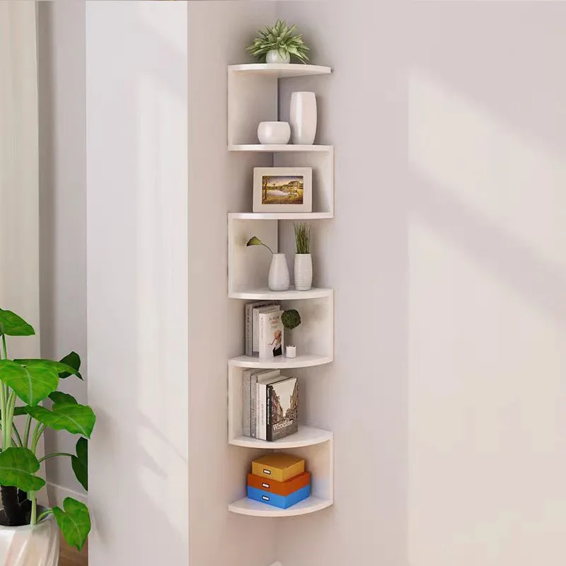 Wholesale Modern Wood Corner Shelf 5-Tier Floating Wall Mounted Shelf Floating Shelves for Wall with Zigzag Design Bookshelf