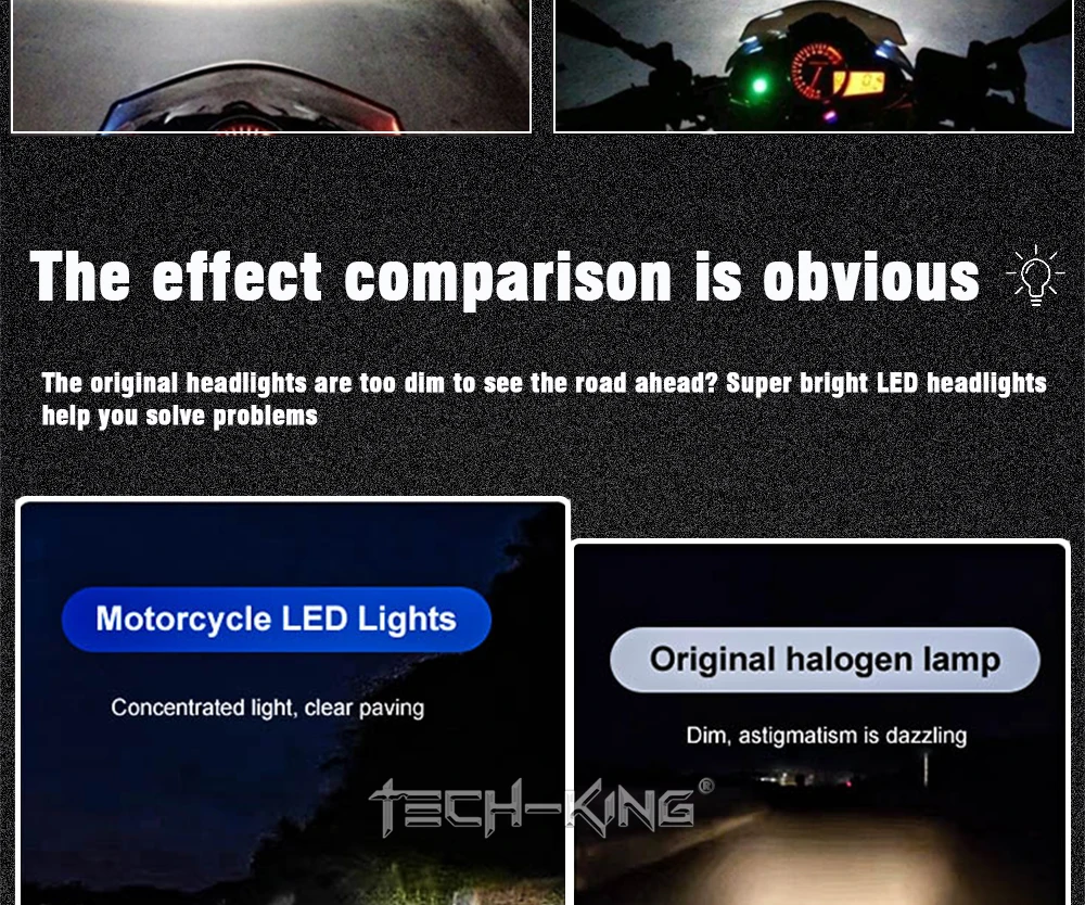TECH-KING Super Brightness Projector Lens Light 12V-80V White yellow Universal H4 BA20D P15D Motorcycle LED Headlight Bulb Lamp