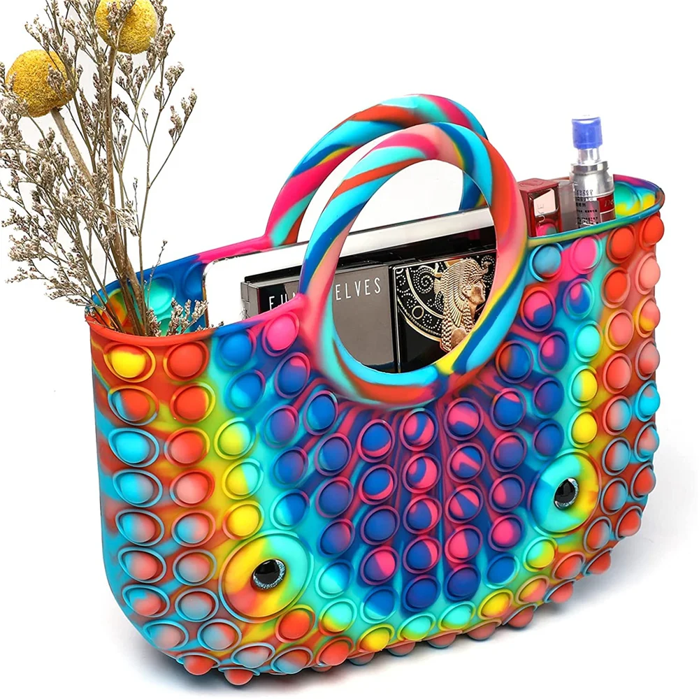 PopIt Girl Woman Rainbow Silicone Bag push popit bubble sensory fidget toys 