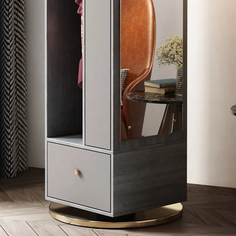 Home Furniture Decoration Storage Black Modern Long Mirror Coat Stand Rotatable Wooden Coat Racks