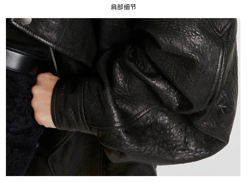 New Heavy Workmanship Goatskin Retro Unisex Button up Collar Solid Genuine Leather Motorcycle Jacket Autumn Women supplier