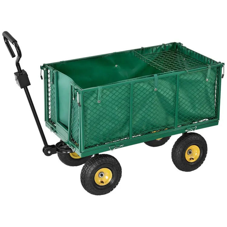 Garden Cart Hand Trailer Pull Wagon Garden Trolley Choice of Colours Mesh Truck Max 4 Wheels Load 550kg with Removable Sides