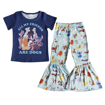 All my friends are dogs girls boutique clothing set toddler wholesale RTS 1 MOQ high quality kids clothing baby clothes baby gir