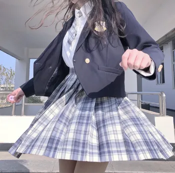 2022 Girl Japanese School Uniforms 4 Pieces Sets Plaid Pleated Skirt High School Style Suit Sailor Suit Student White Shirt