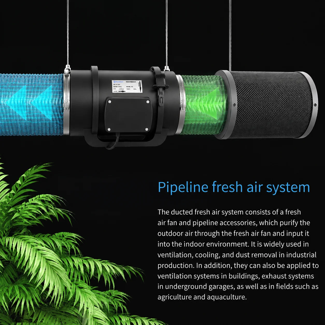 Inline Fan, 200mm, 220 V, Corded Electric - detail 2