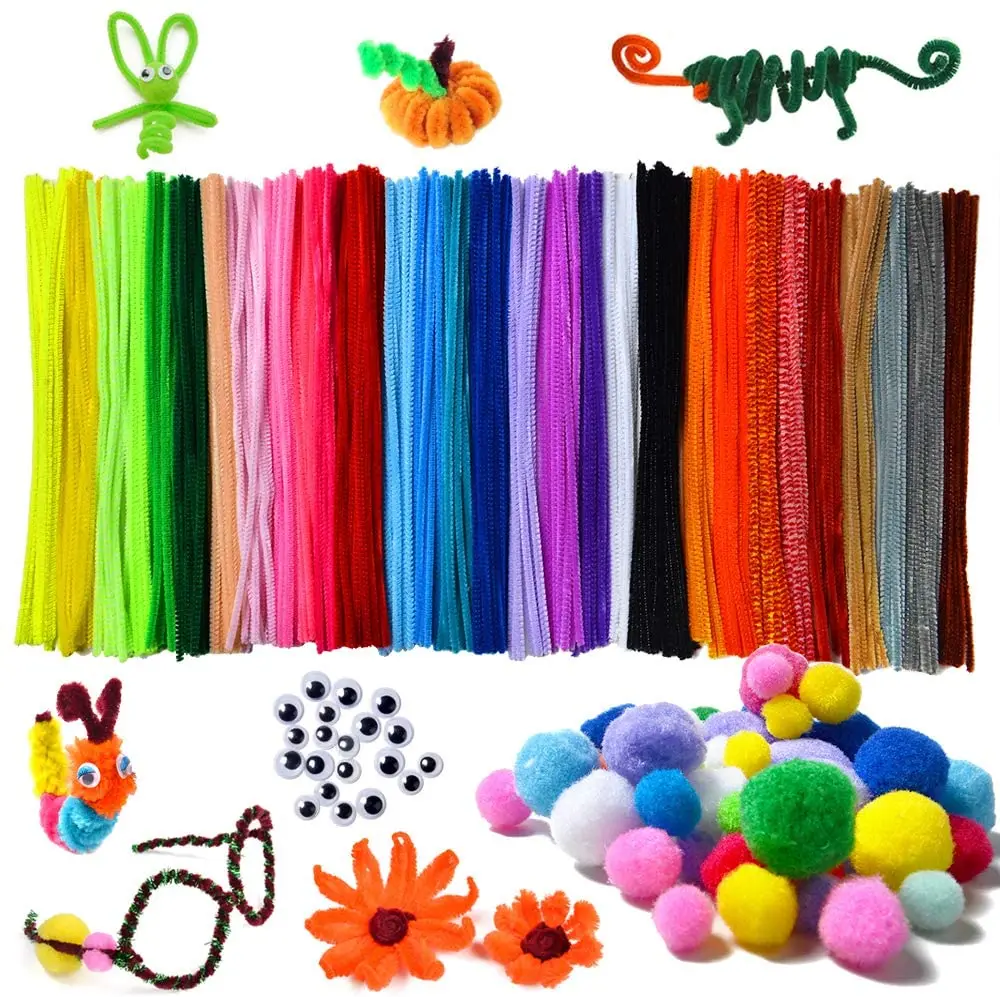 10x   9cm LENGTH PIPE CLEANERS CHENILLE STICKS  FUZZY STEM MIXED COLOUR COLOR 