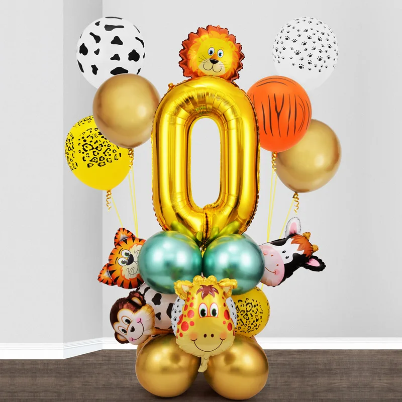 Happy Birthday Foil Balloon Set Of 5 Jungle Animal Monkey Lion Metallic  Number Party Decorations Kids Baby Shower - Buy Baby Doll Swing Set One  Piece Anime Theme Foil Balloons Product on