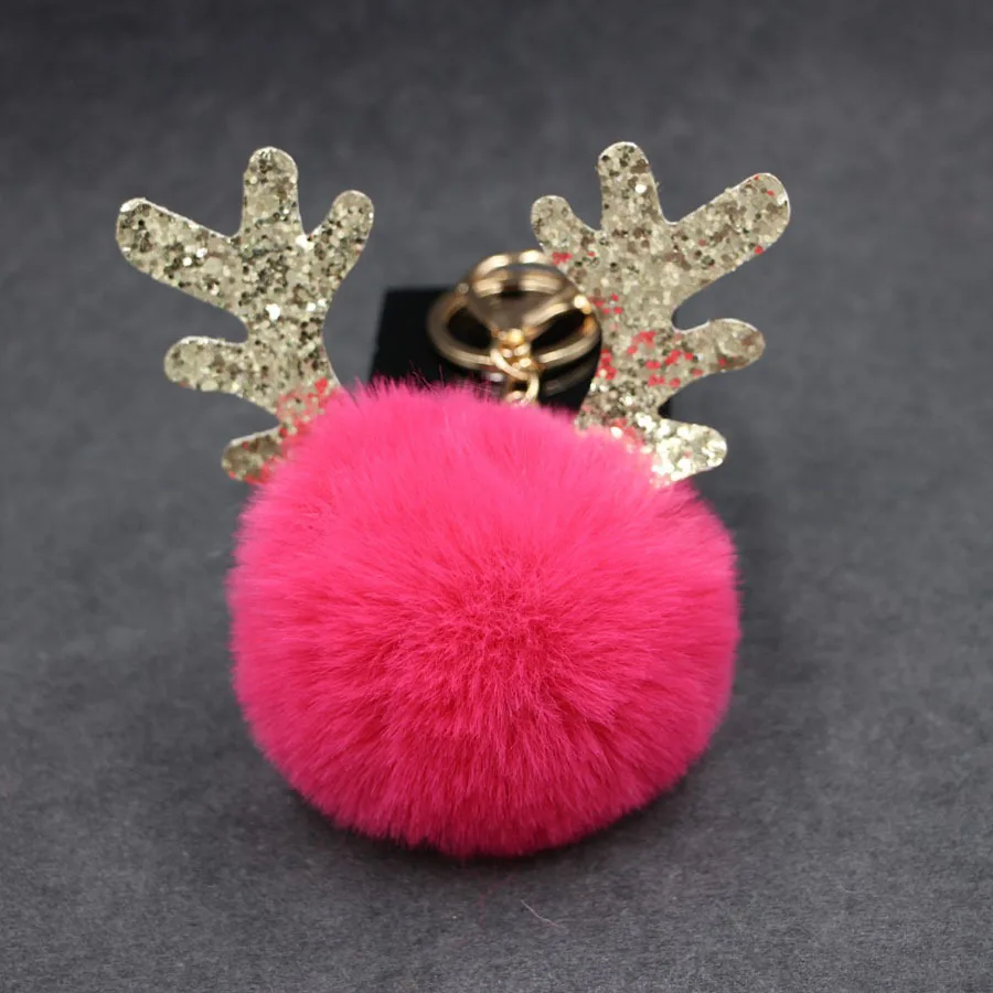 Christmas T Artificial Rabbit Fur Ball Plush Fuzzy Fur Key Chain Pom Pom Keychain Car Bag