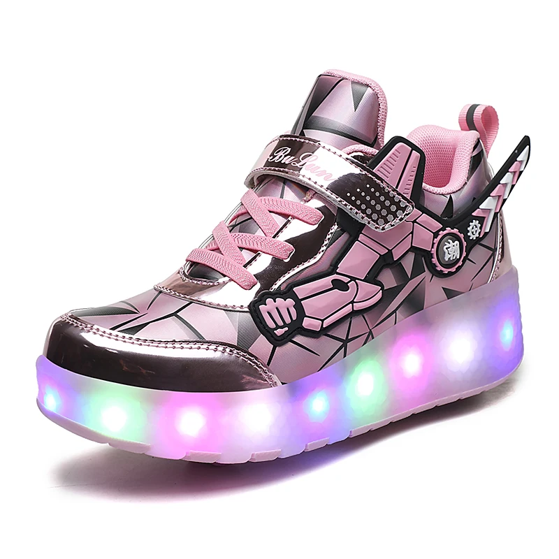Ehauuo Unisex LED Light-up USB Charge Roller Skate Sneaker Flashing Retractable Wheels Shoes for Kids Gift 