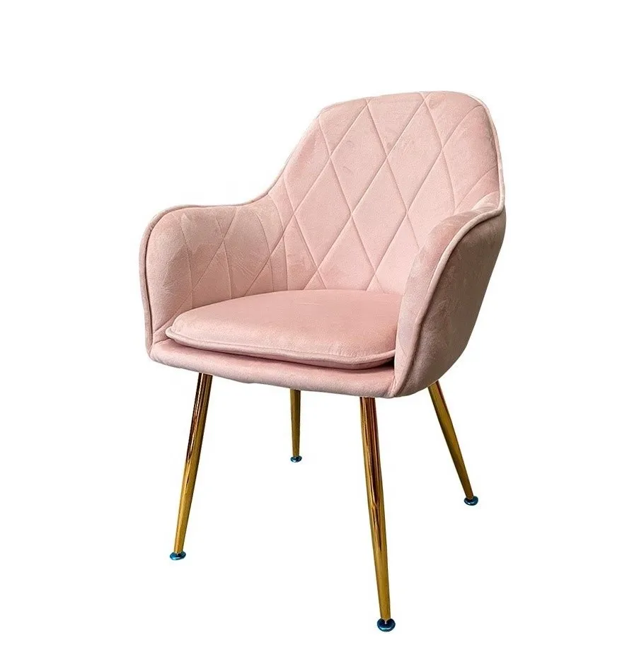 Nordic Dining Chair Gold Metal Leg Velvet Arm Chairs Tufted Pink Green Velvet Chair For Dining Room