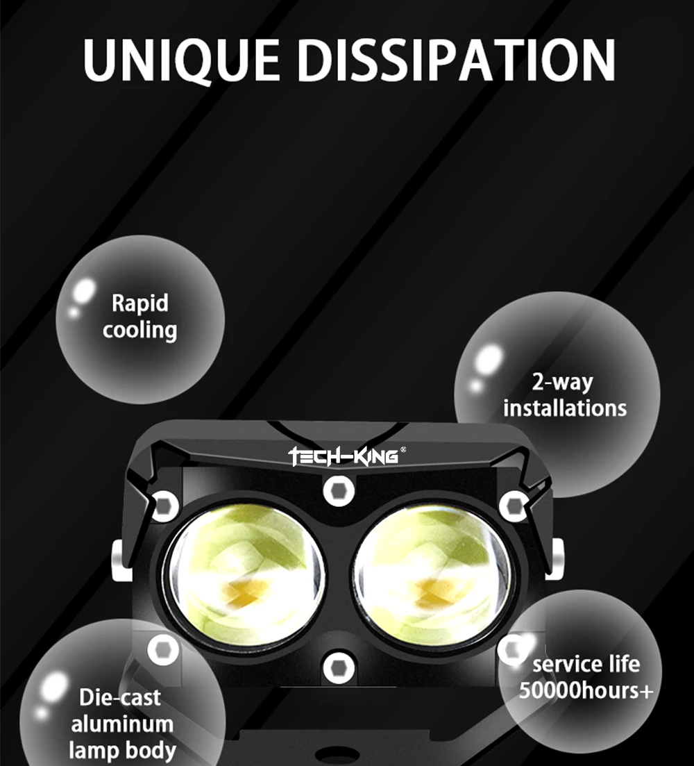 TECH-KING G02 Motorcycle parts 3 Colors All-In-One 90W Ip67 Waterproof Led Spotlight For Motorcycles Matrix Led Laser Spotlight