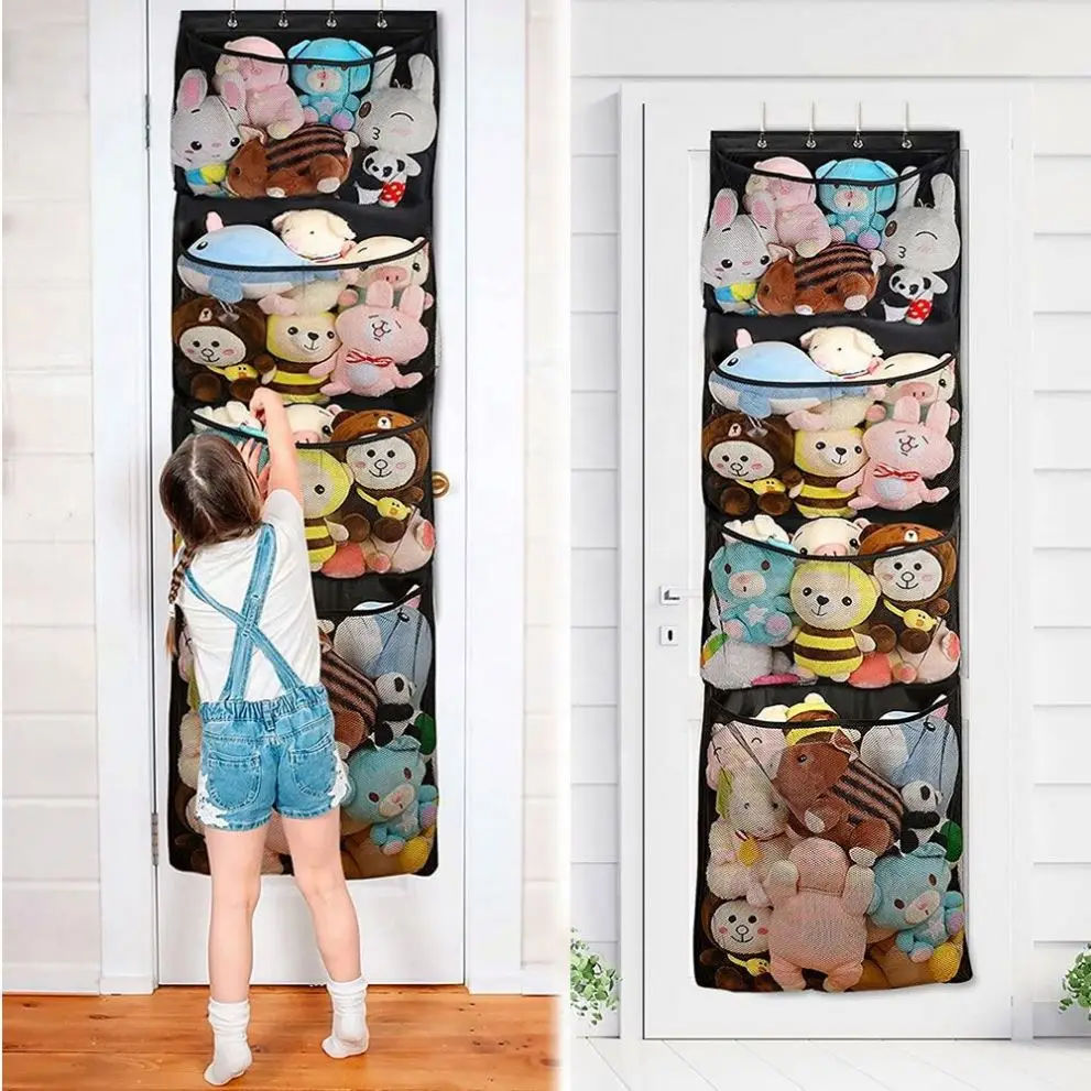 Door Hook Organizer with 4 Large Pockets Nursery Closet Cabinet Baby Storage Wall Mount Baby Hanging Door Organizer