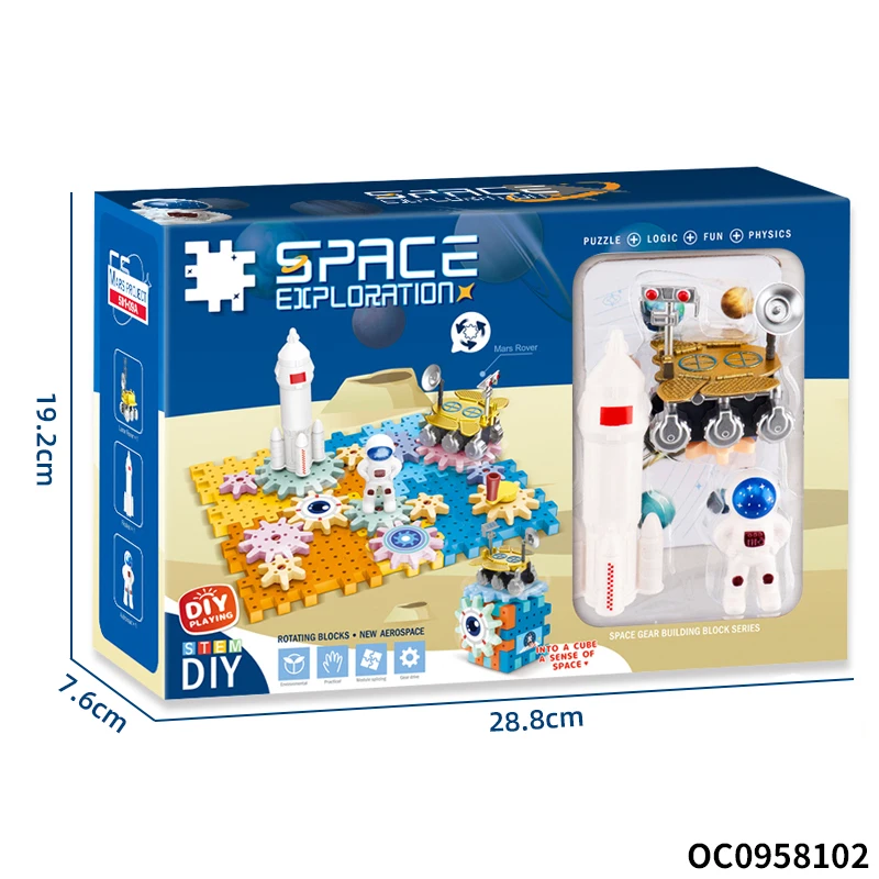 52pcs small toy plastic gears space rocket building block kit sets low moq for kids