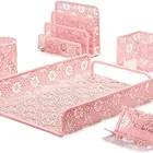 Amazon Hot Sale Pink Cute Office And Home Desk Paper Organizer Set For Women And Girls In Sunflower Design With 5 Pieces