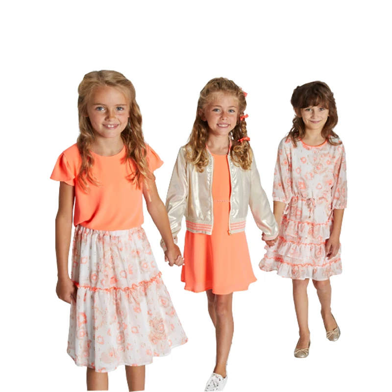 Factory Customized Service England Style Orange flower Kids Clothes Series Dresses Girls Clothing Sets Boutique in Summer