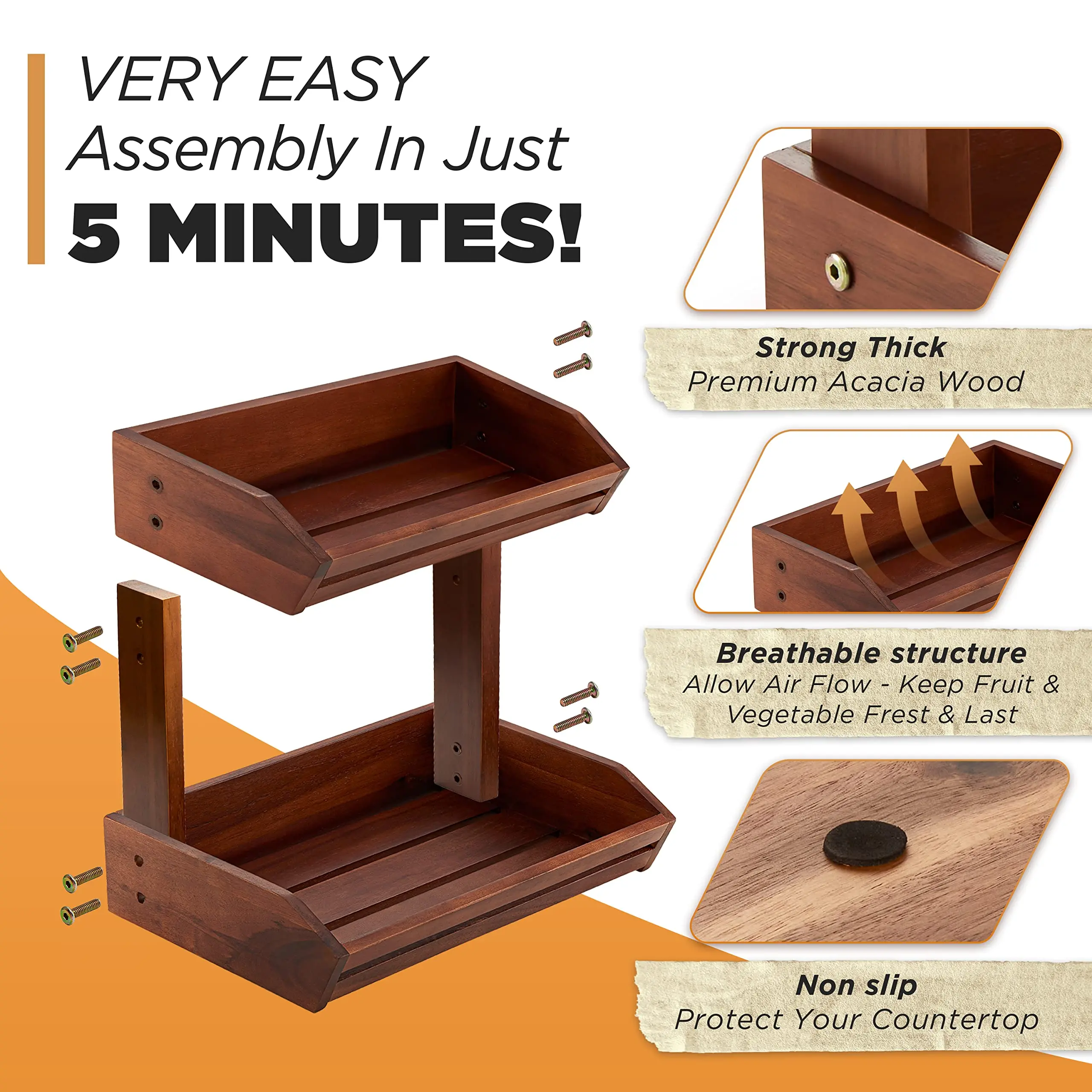 product 2 layer handcrafted wooden fruit vegetable storage rack for kitchen counters for home use eco fruit basket-7