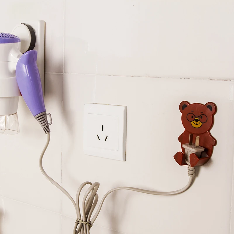 2Pcs Home Office Wall Adhesive Plastic Power Plug Socket Holder Hanger Hook paste type