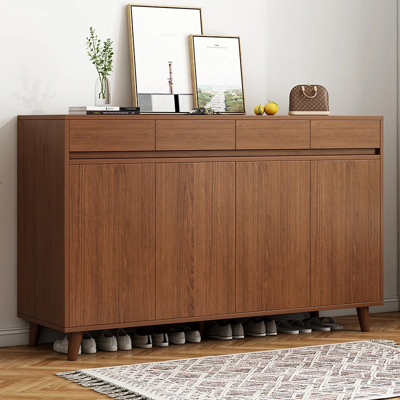 Walnut Large Entrance Furniture Multi-Layer Shoe Cabinet Save Space for Living Room