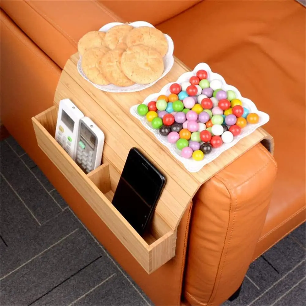 product handmade foldable sofa arm tray table bamboo sofa armrest clip on tray couch cup holder with box for food-0