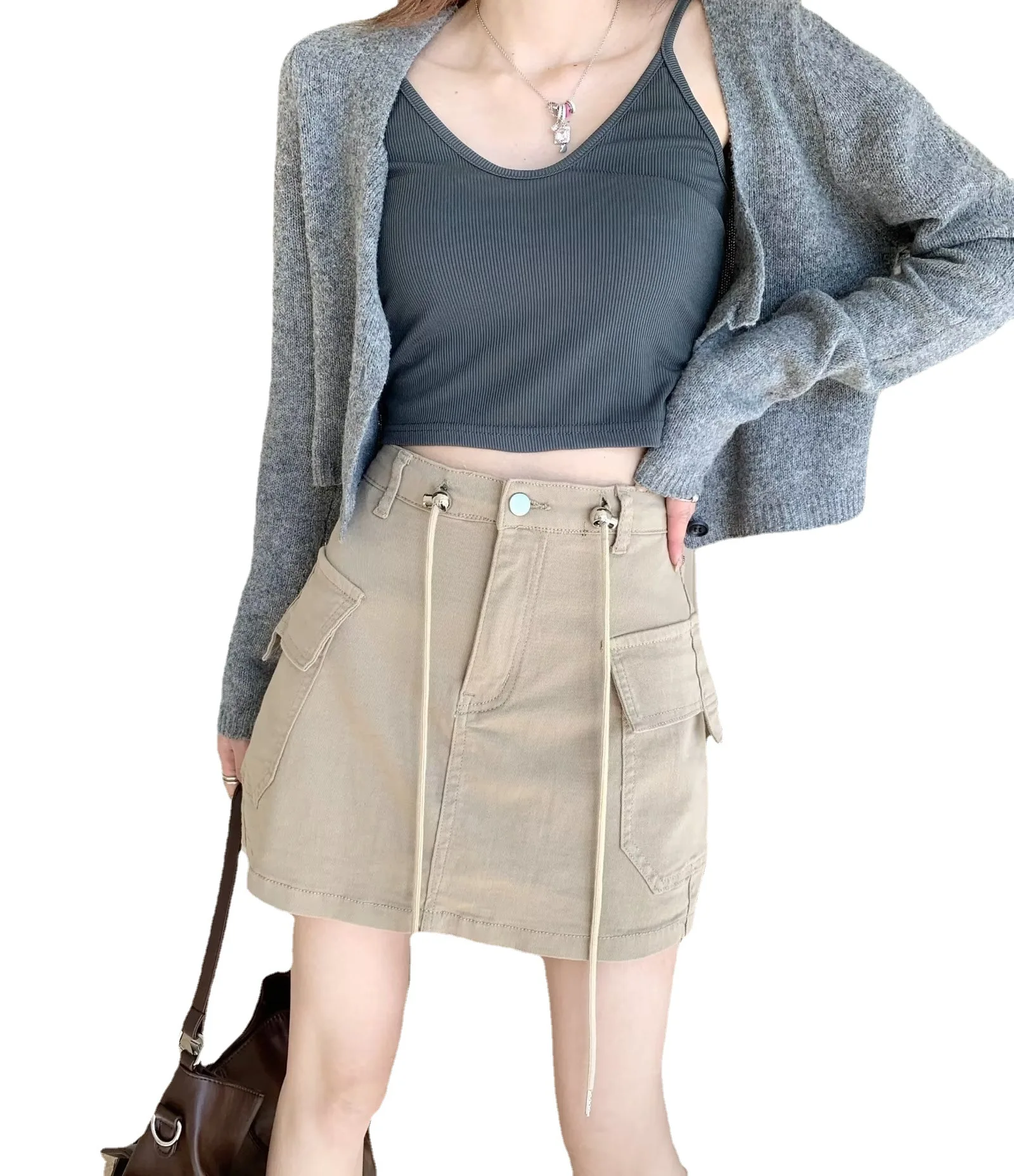 Custom Summer Women's Cargo Short Mini Pencil Denim Waist Knit Ladies Jeans Skirt with Vintage Print Elegant Midi with Pockets details