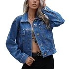 Jacket Women Women's Stylish Punk Lapel Denim Jean Coat Jacket Slim Outerwear Women Crop Denim Moto Jacket