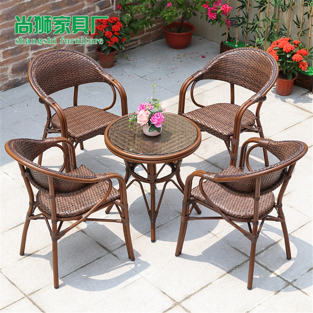 Scandinavian style outdoor  light luxury corrosion resistant table and chair aluminum rattan tea table