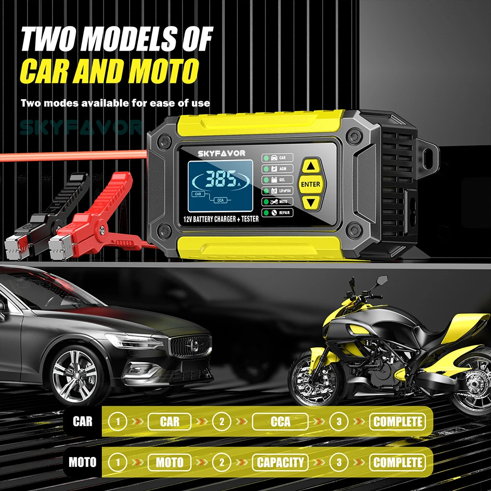 All in one car battery charger 12V 6A automatic gel agm lead acid battery analyzer CCA internal resistance tester & pulse repair