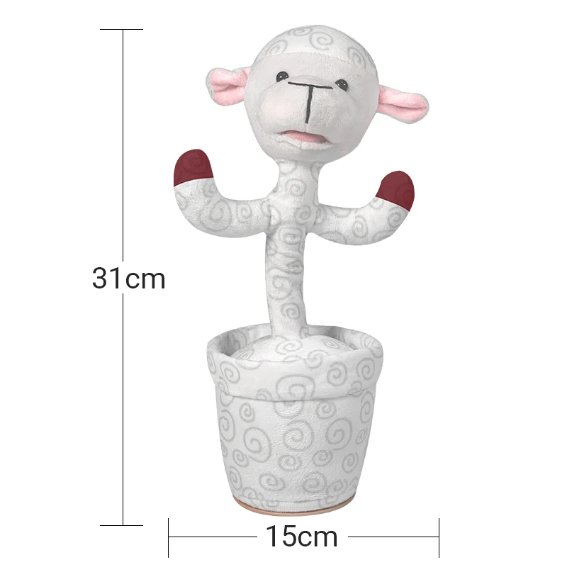 OEM Cute Stuffed Flowerpot Dance Cactus Sheep Farmer Animal Series Dancing Plush Toy with LED Light