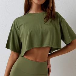 YIYI Fashion Short Sleeves Comfortable Soft Workout T-shirts Breathable Quick Dry Gym Crop Tops Loose Crop Tops For Women