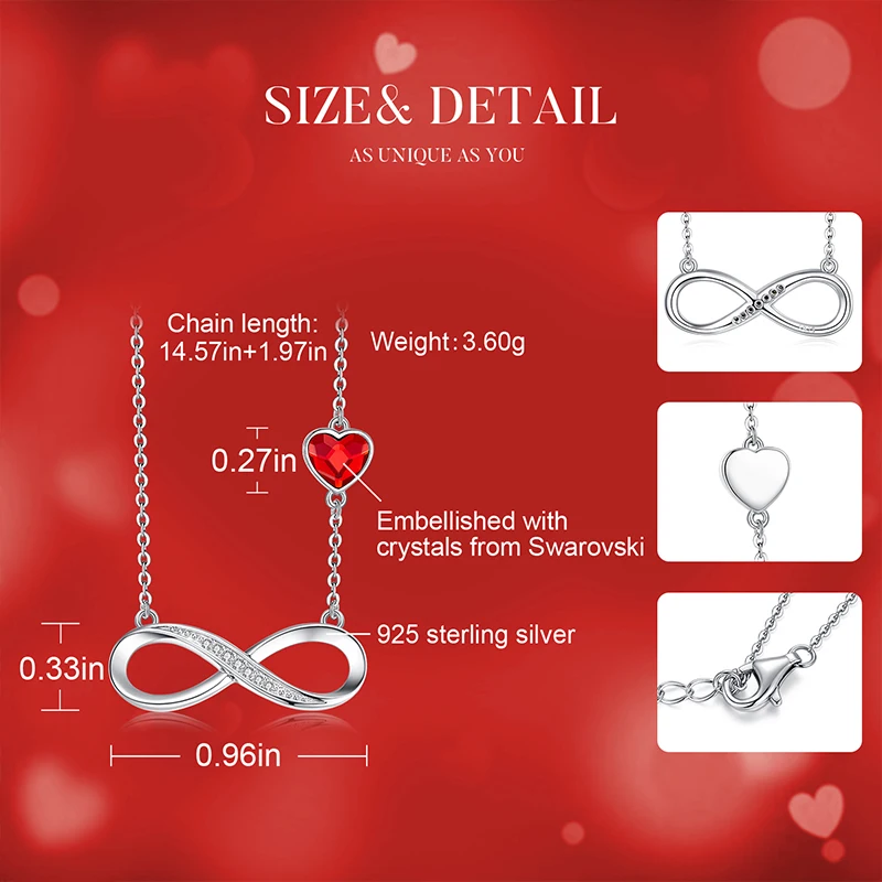 CDE YN0866 2023 Trendy Jewelry Rose Gold Plated 925 Sterling Silver Infinity Necklace Heart-Shaped Birthstone Necklace