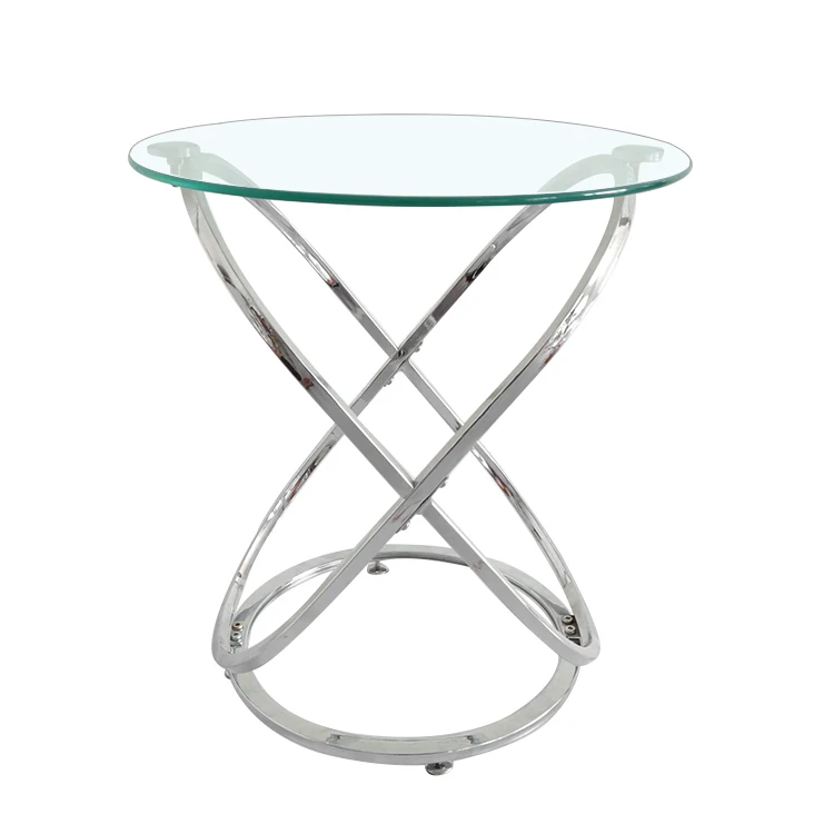 Factory supply side table coffee table glass chrome coffee table