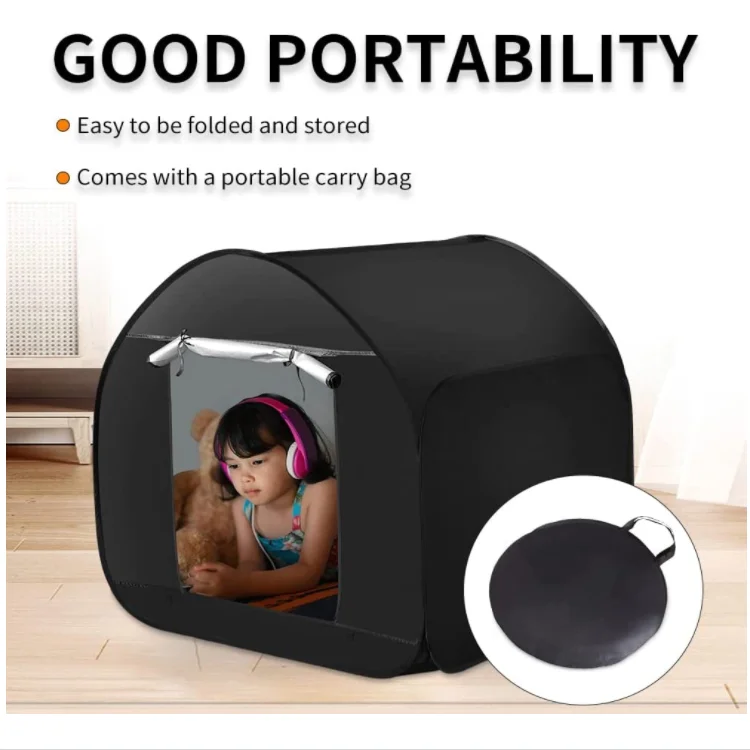 Hot Selling SPD Autism Kids Pop Up Tent Play Folding Sensory Blackout Tent For indoor outdoor kids black tent