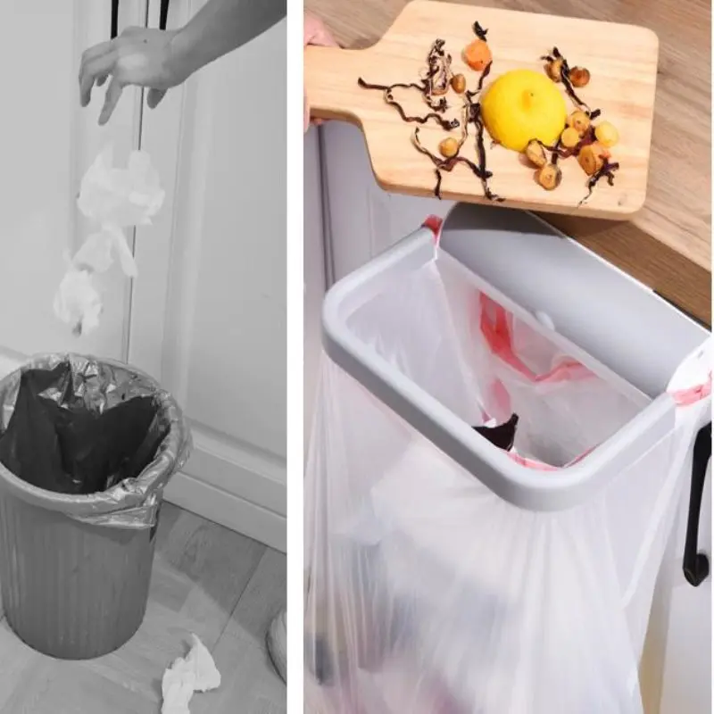 Portable Plastic Garbage Hanging Bag Kitchen Trash Storage Rack Bag Hook  Scouring Pad Dry Shelf Holder Kitchen Organzier