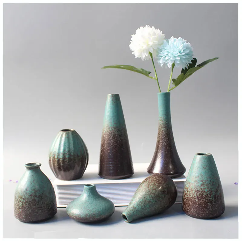 热卖日本ikebana花瓶现代桌面装饰小花瓶黑色陶瓷哑光花瓶家居装饰