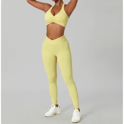 YIYI Front Scrunch Shockproof Bra Halter Yoga Set Women Cross Waist Leggings Sets For Women Beauty Back Gym Fitness Wear