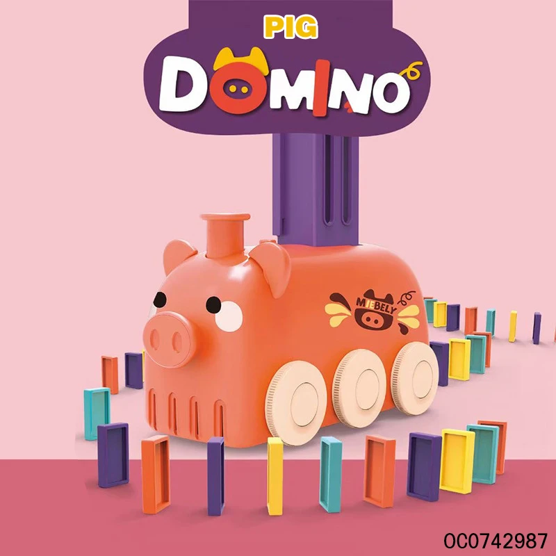 Interesting educational pig car kids electric domino train car truck set toys