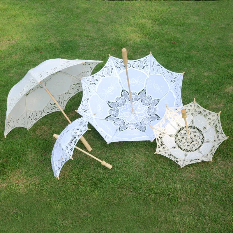 ZY143 Wedding Celebration Gifts Umbrellas Palace Wedding Bride Bridesmaid Lace Wooden Handle Umbrella