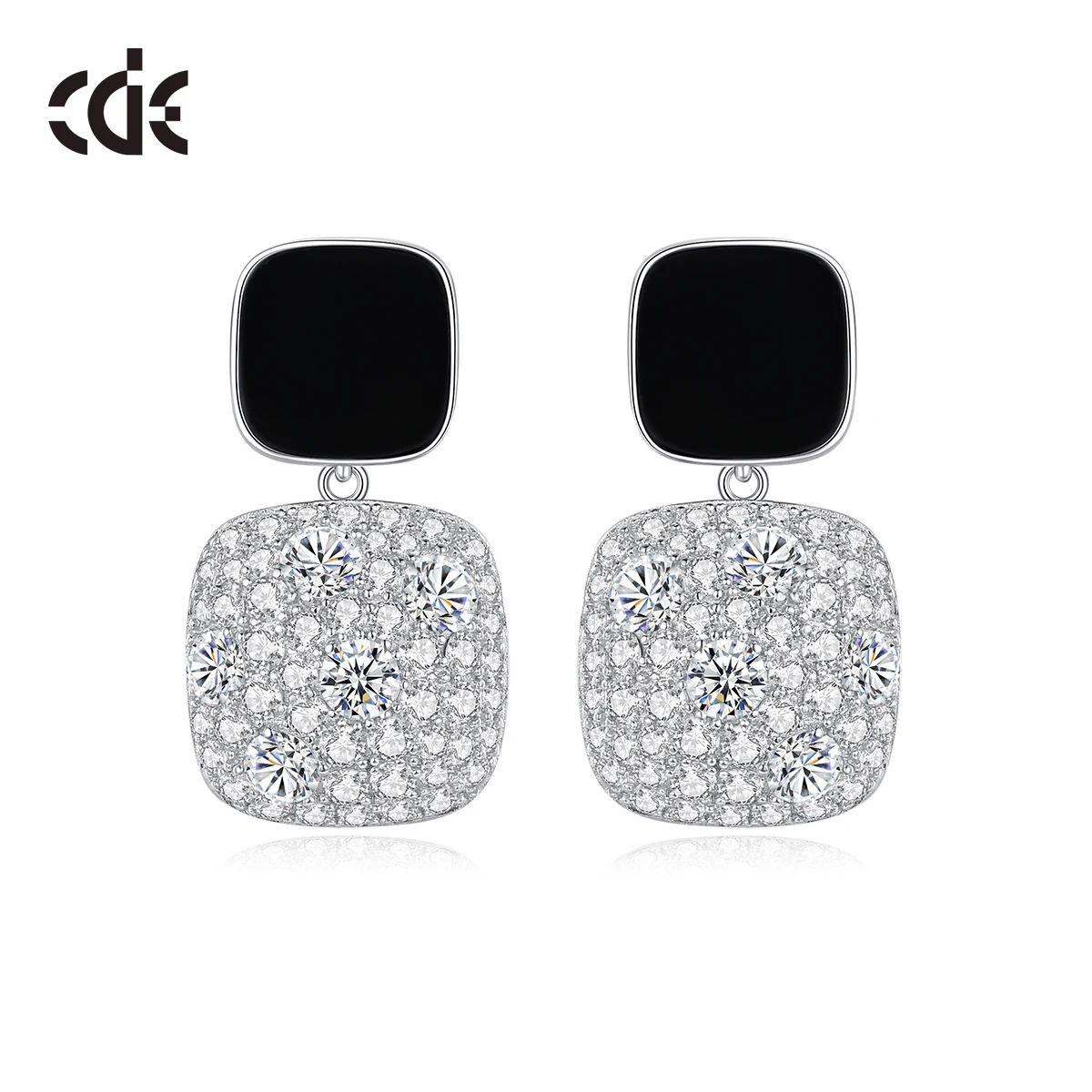 CDE GMYE003 Fine Jewelry Earring 925 Sterling Silver Women Zircon Earring Rhodium Plated Black Onyx Drop Earrings