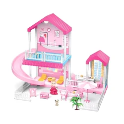 Wholesale 44pcs doll house diy with miniature furniture for girls model toy