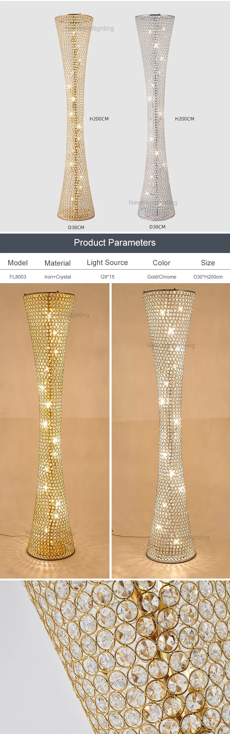 fl8003 contemporary design indoor decoration villa home hotel chrome luxury crystal led floor light -2