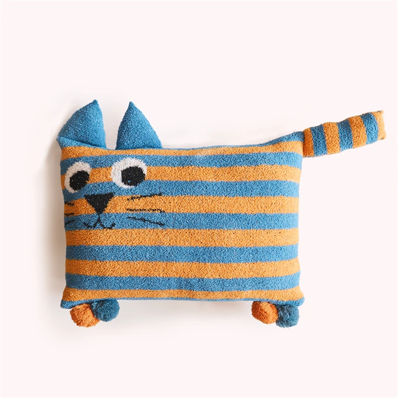 product 2025 new factory wholesale oeko tex high quality strip carton cat kids friend 100 polyester knitted throw pillow mj-57