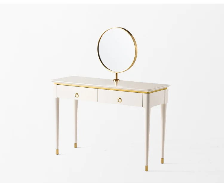 Linsy Mini Simple Modern White Metal Gold Marble Make Up Vanity Table Set Dresser Cheap Dressing Table EK1C