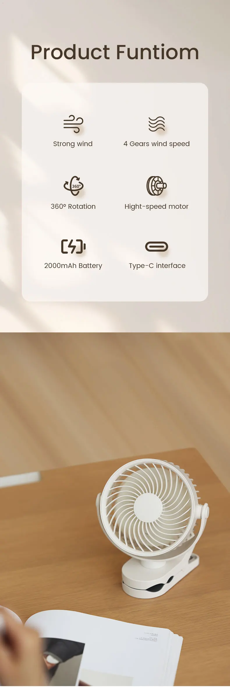 Usb Rechargeable Electric Fan, Portable, 5 V, Battery - detail 6