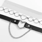 Necklace Goth Punk Love Heart Adjustable PU Leather Collar Chain Hollow Circle Heart Choker Necklace Set