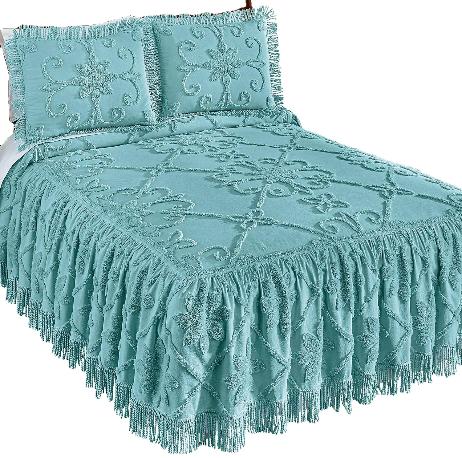 Wedding Ring Style Victoria Plush Chenille Fringe Queen Size Bedspread