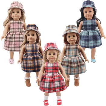 New arrival 18 inch doll clothes-plaid dress and hat for American girl and18 inch new born baby