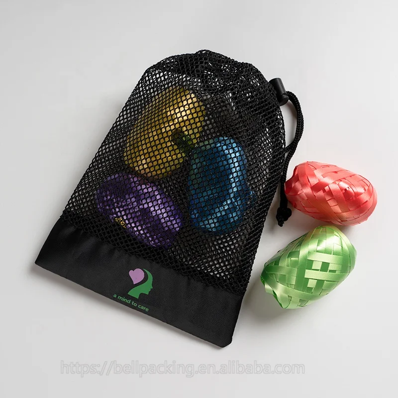 Custom Logo Printed Polyester Mesh Drawstring Bag Transparent Mesh Gift Packaging Bag
