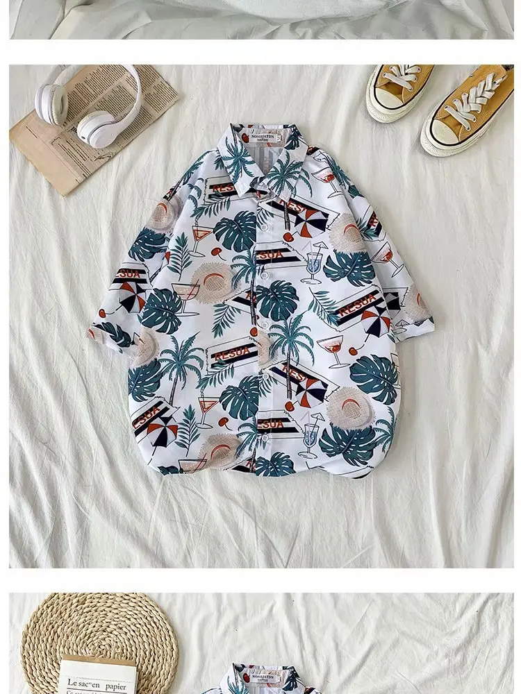 Summer Sublimation Printing Patterned Loose Beach For Leisure and Relaxed Short Sleeve Shirt With Floral For Couple