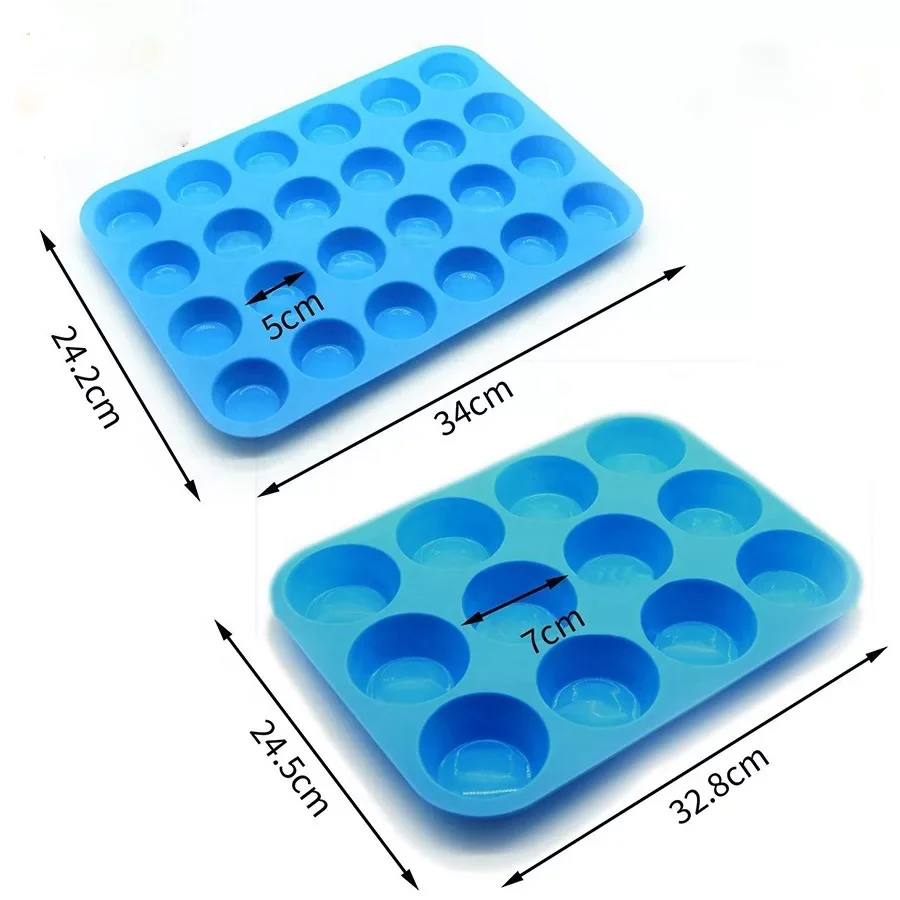 12 Cups Silicone Muffin Pan  Brownie Molds Blue Cupcake Pan Baking Silicone Molds Set of 3 Food Grade Silicone